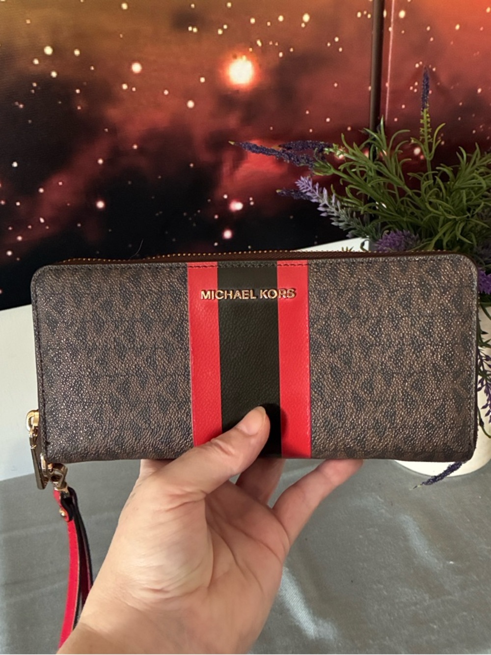 Michael Kors Logo Stripe Continental Wristlet